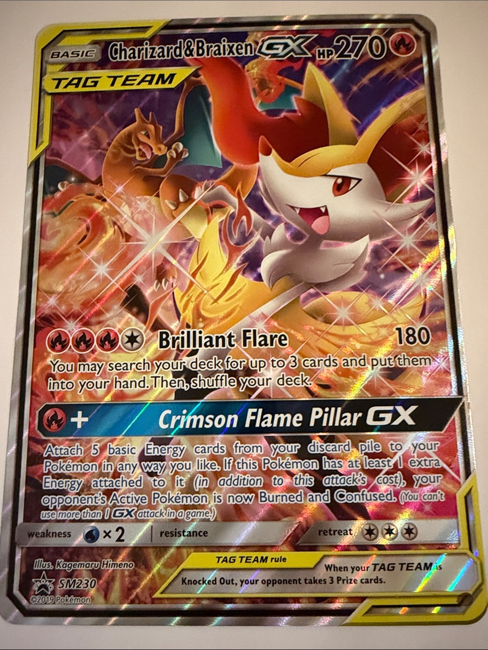 Pokemon Charizard & Braixen GX Holo - Jumbo Pokemon Card SM230 black star